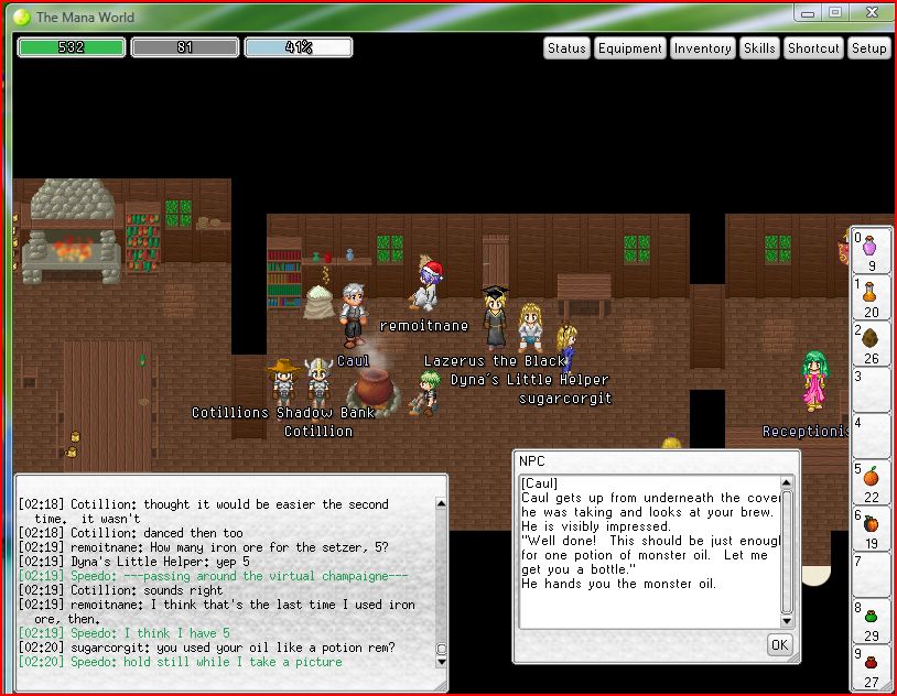 After hours of throwing hard-won items into the cauldron, the group celebrates victory.